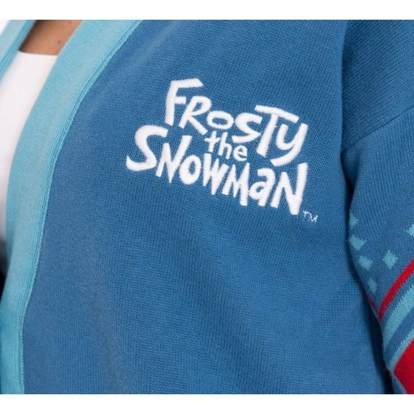 Frosty The snowman Sweater Cardigan Large Button Up Vneck - Picture 3 of 8